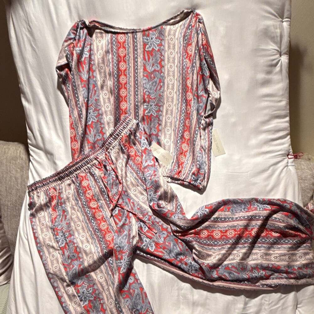 Single Thread XL 2 Piece Satin Paisley Top Wide Leg Pants Set NWT Boho